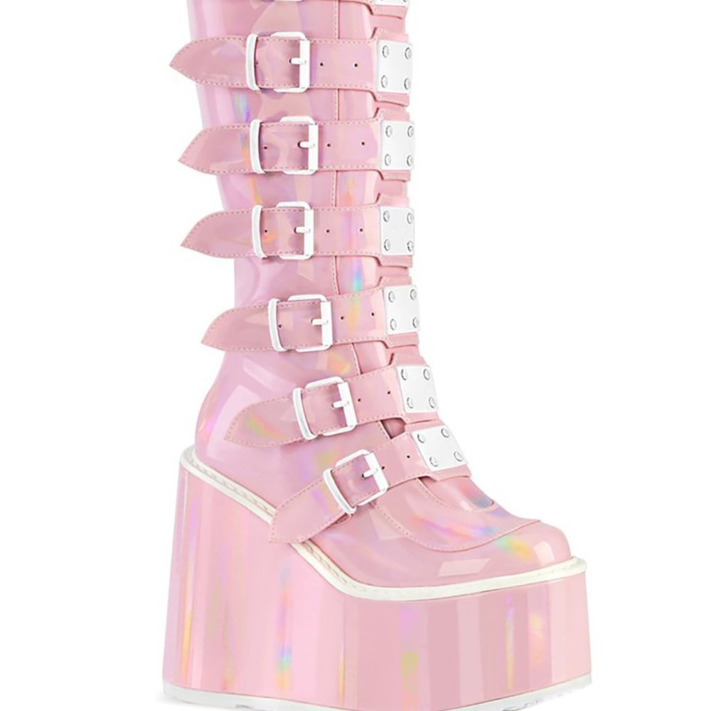 Demonia - SWING 815 Notice Me Hologram Pink Platform Boots - Picture 4 of 7